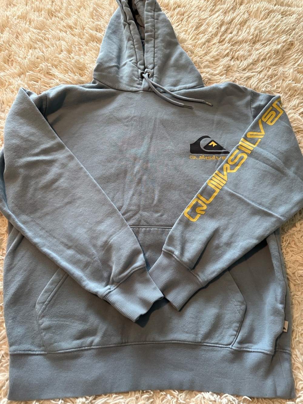 Quiksilver Slate Blue Hoodie with Yellow Sleeve Logo